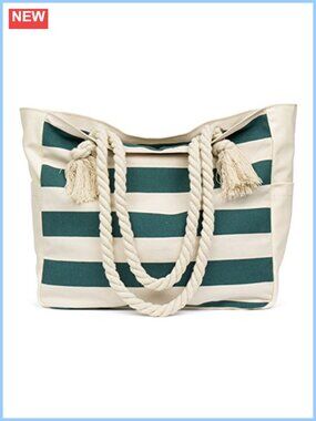 Large Beach Tote Bag Canvas Travel Shoulder Bag Cotton Rope Handle with Zipper